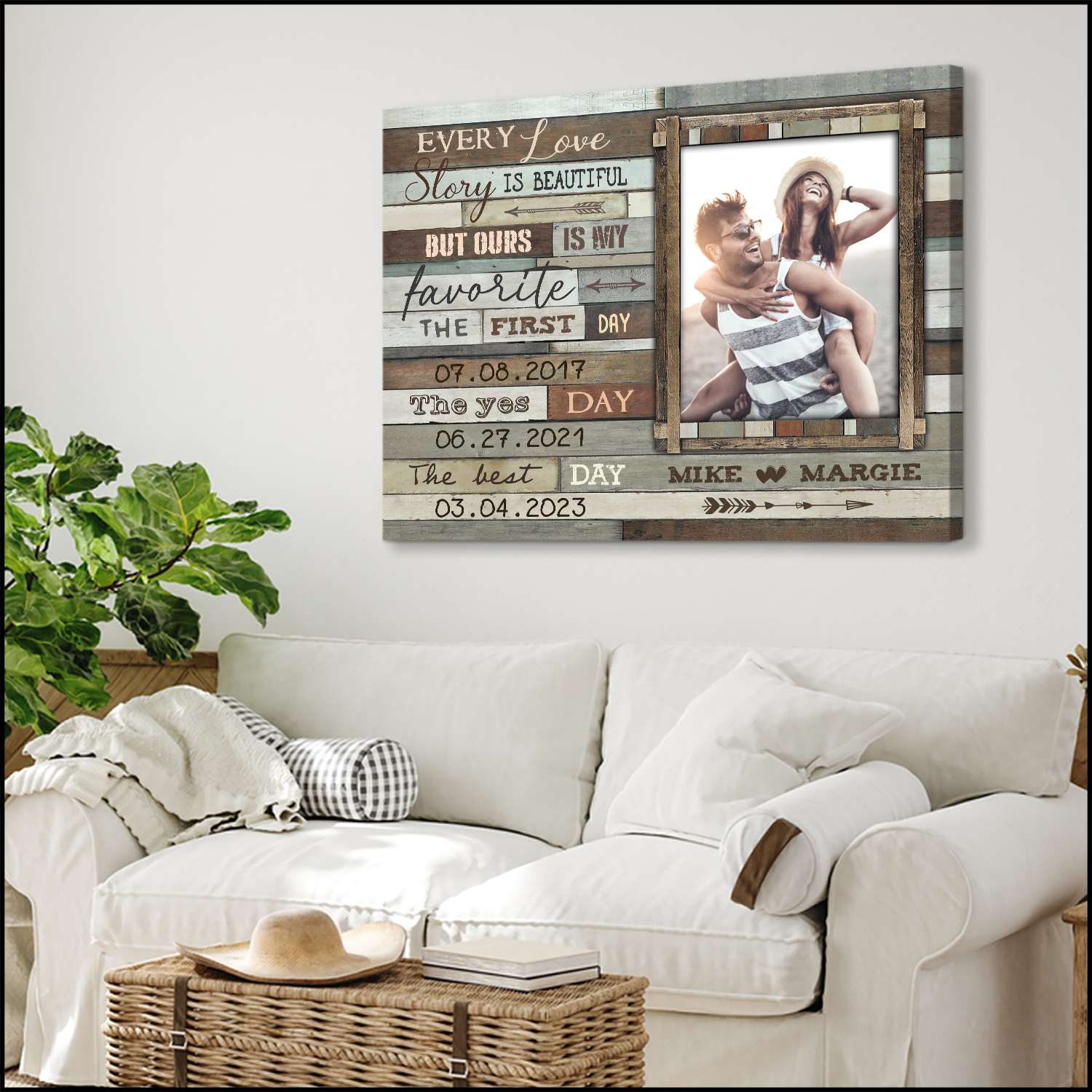 "Every Love Story Is Beautiful" Personalized Canvas / Poster - Custom Dates & Photo for Couple Anniversary Gift
