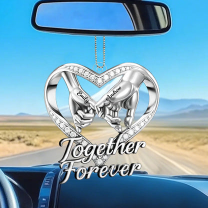 Together Forever Personalized Acrylic Car Ornament - Romantic Anniversary Gift for Couples