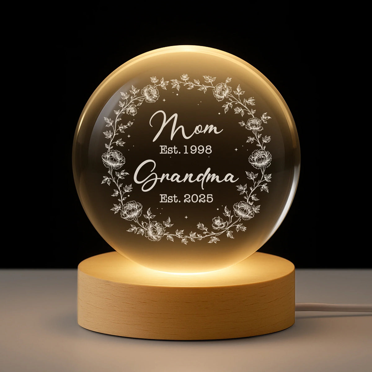 Mom Est Grandma Est Personalized Crystal Ball Lamp - Custom Gift for Mom and Grandma