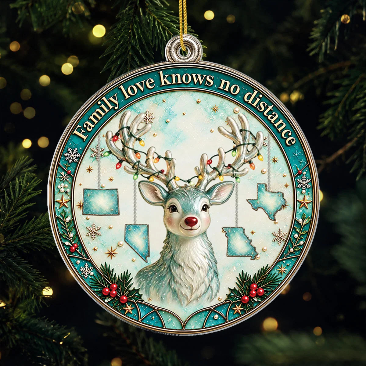 "Family Love Knows No Distance" - Personalized Long Distance Family Acrylic Ornament