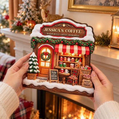 Warm Hugs Sweet Memories Coffee House - Custom Wooden Block for Family Christmas Decor