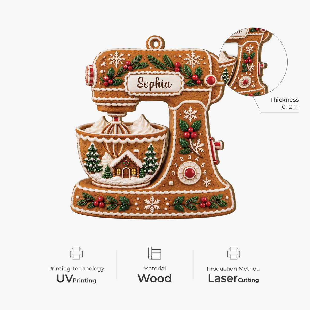 Personalized Gingerbread Baking Mixer Wooden Ornament - Custom Christmas Gift for Bakers