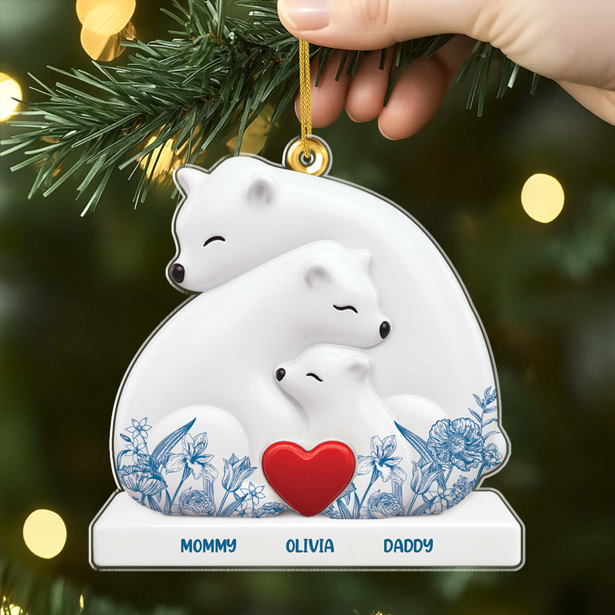Cuddling Polar Bear Personalized Family Acrylic Ornament - Custom Names Keepsake for Christmas Tree