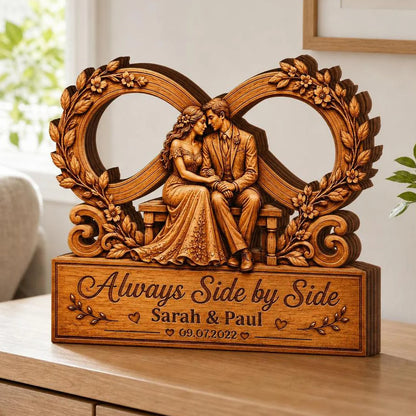 Plaque material and size view - Personalized Couples Wooden Plaque