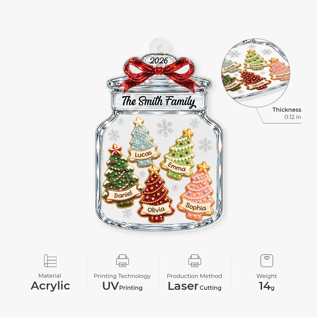 Christmas Tree Jar Personalized Acrylic Ornament - Keepsake Gift for Family
