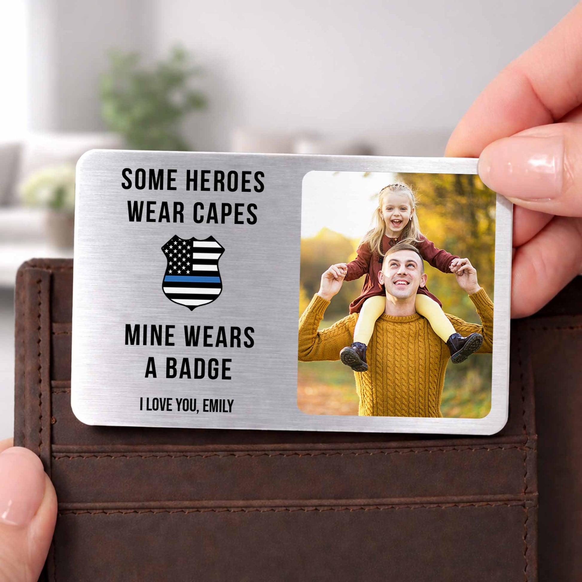 Custom Police Dad Wallet Card personalization view for Dad