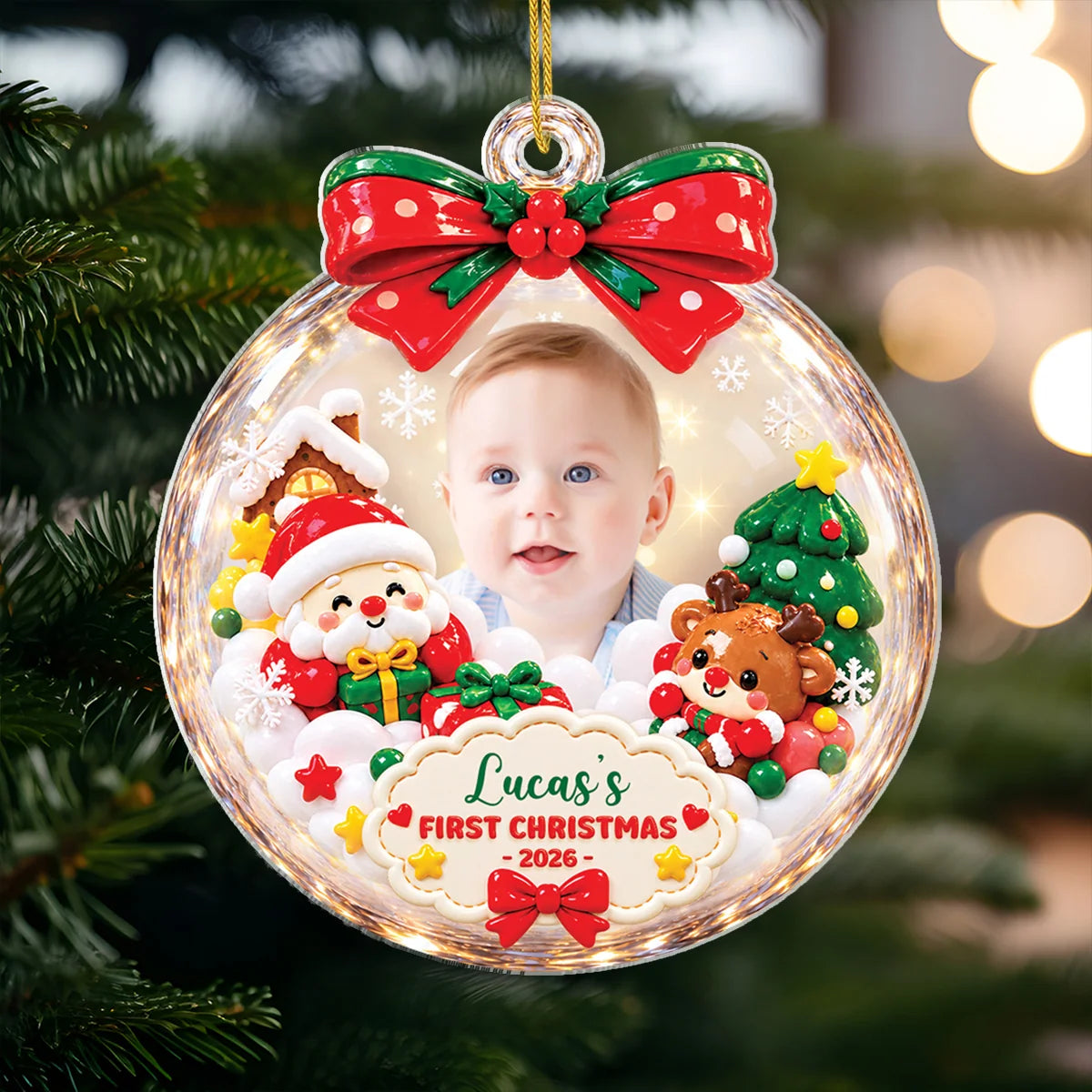 Baby's First Christmas Personalized Photo Acrylic Ornament - Holiday Keepsake Gift for Newborn