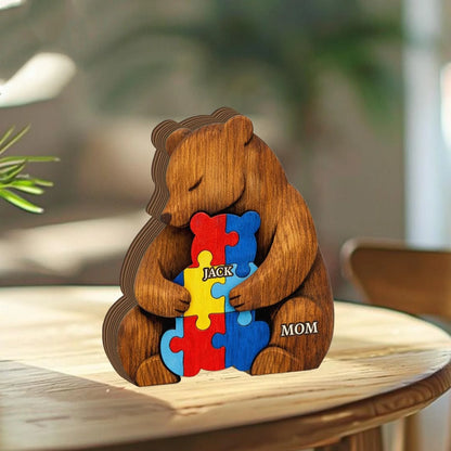 Personalized Autism Mom Elephant Bear Wooden Block - Custom Keepsake Gift