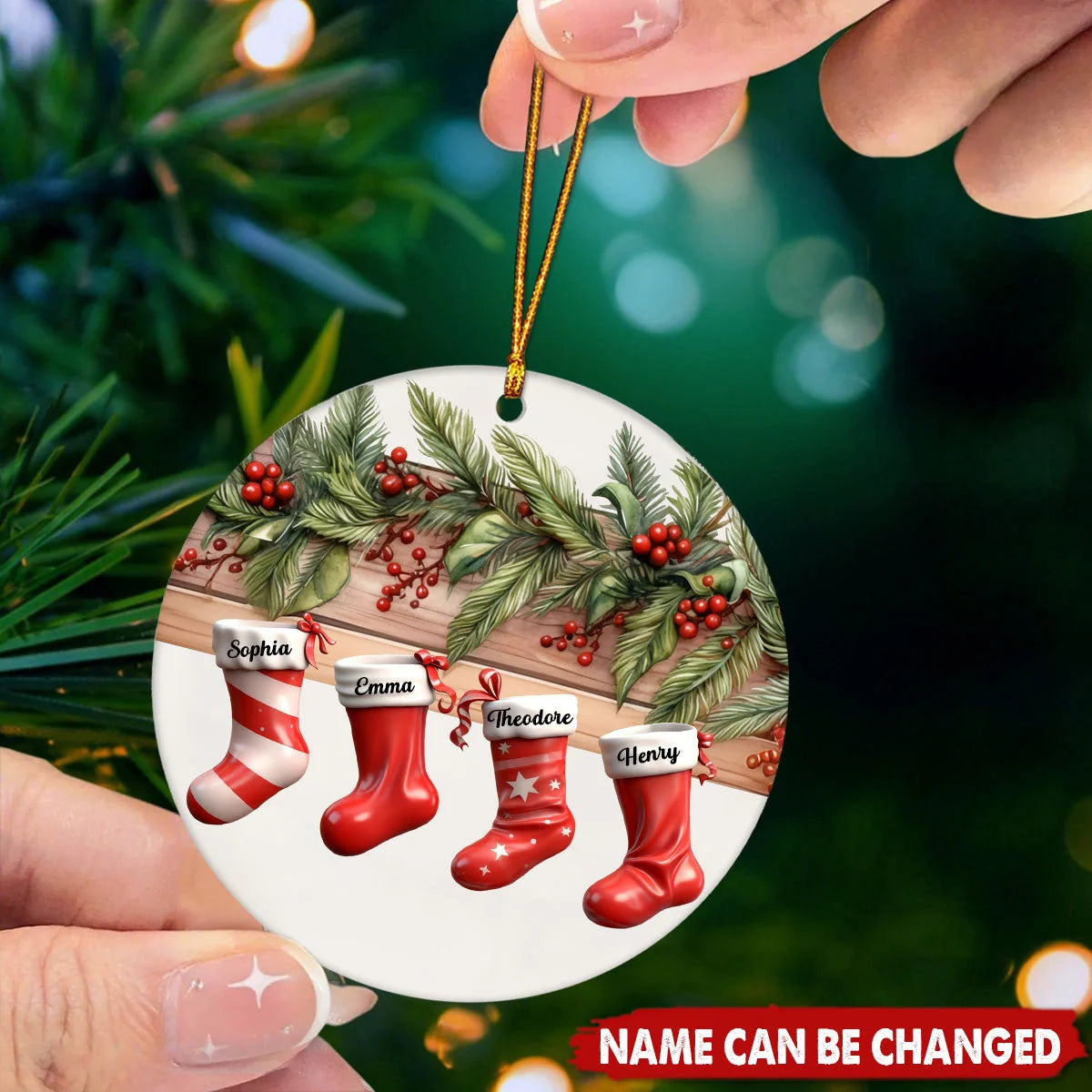 Family Christmas Stockings Personalized Ceramic Ornament - Custom Name Keepsake for Family