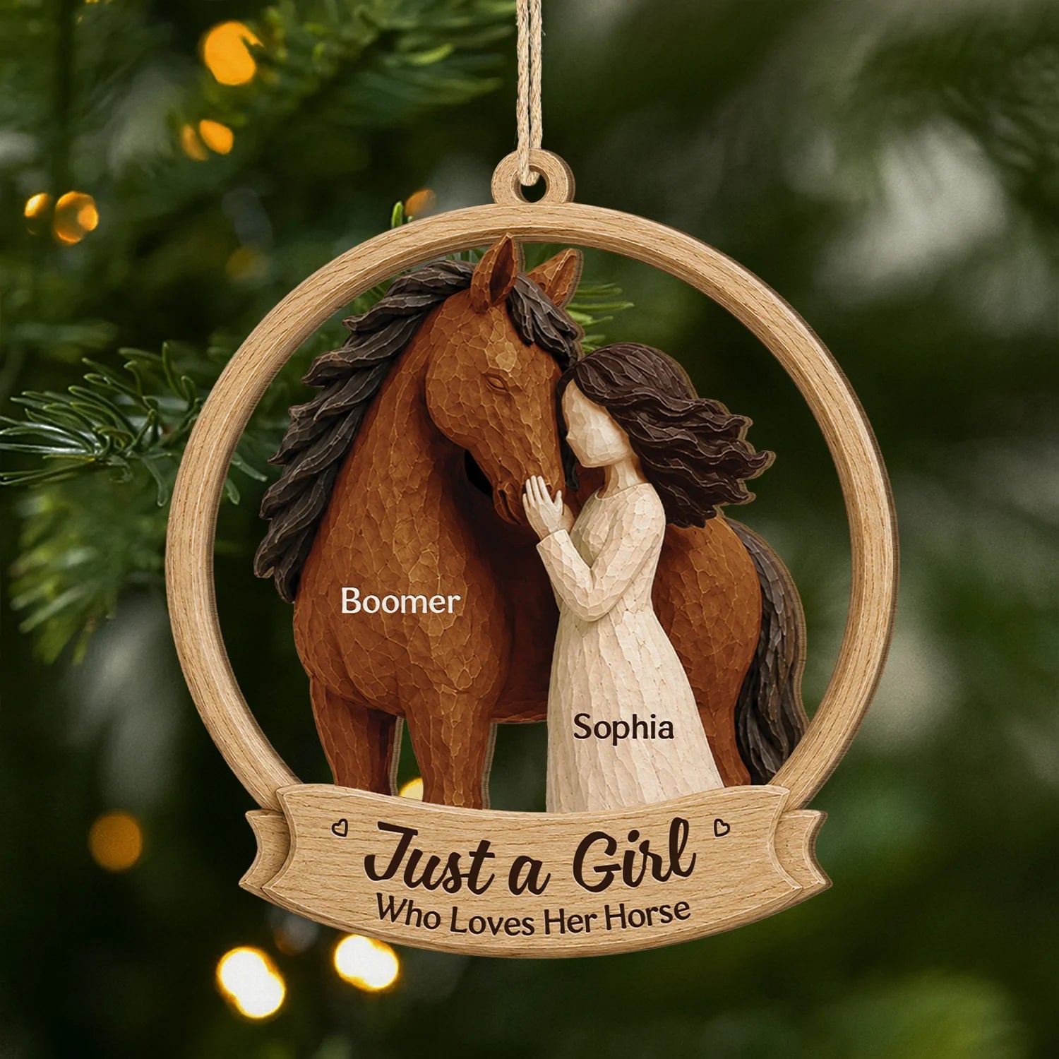 Just a Girl Who Loves Her Horse Personalized Wooden Ornament - Custom Equestrian Keepsake Gift for Horse Lovers
