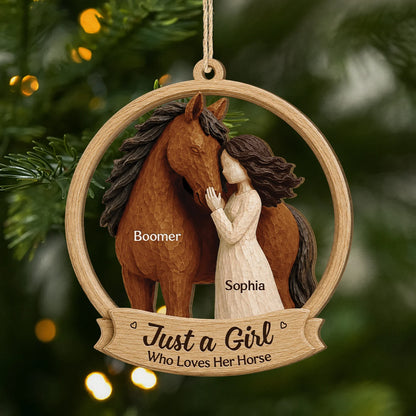 Just a Girl Who Loves Her Horse Personalized Wooden Ornament - Custom Equestrian Keepsake Gift for Horse Lovers