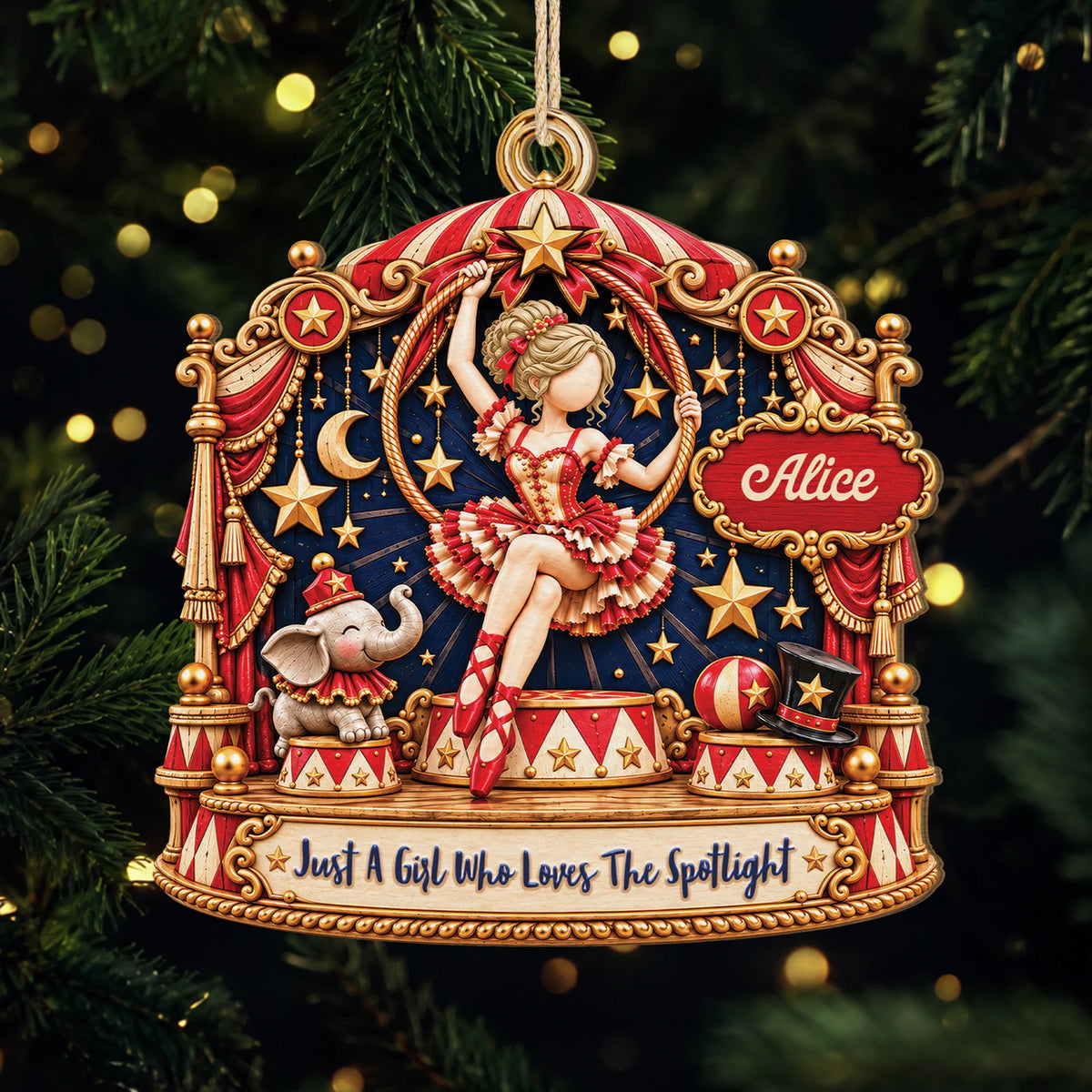 "Just A Girl Who Loves The Spotlight" Personalized Wood Ornament - Christmas Keepsake for Daughter