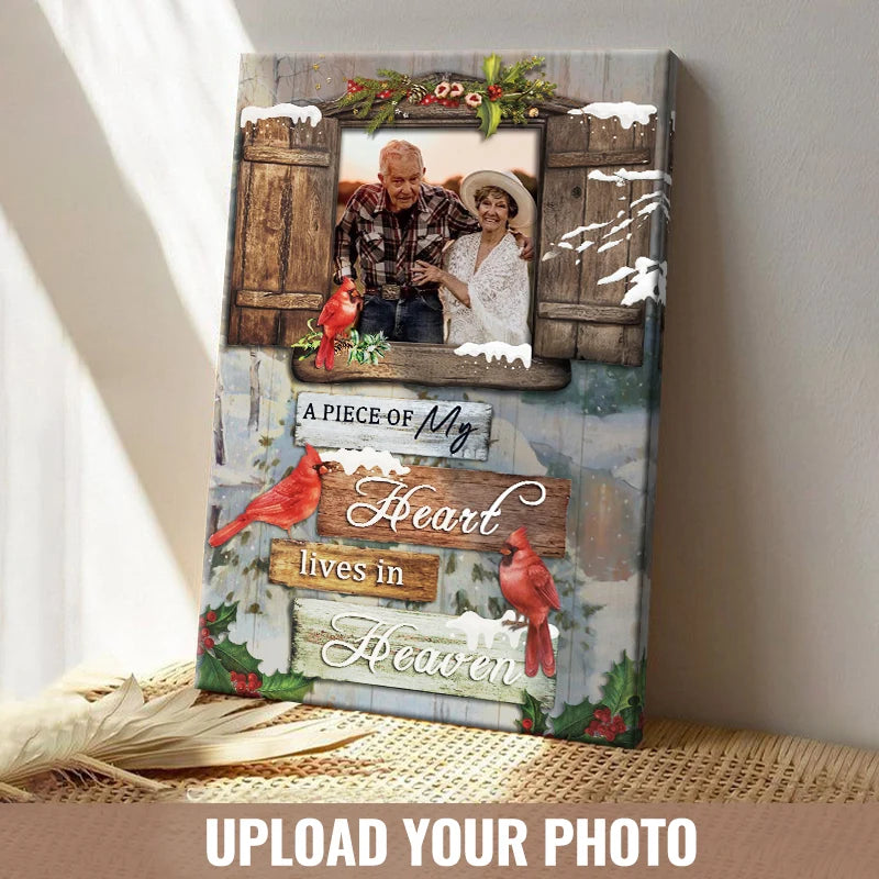 "A Piece Of My Heart Lives In Heaven" Custom Photo Memorial Canvas / Poster - Custom Wall Art for Family Sympathy Keepsake