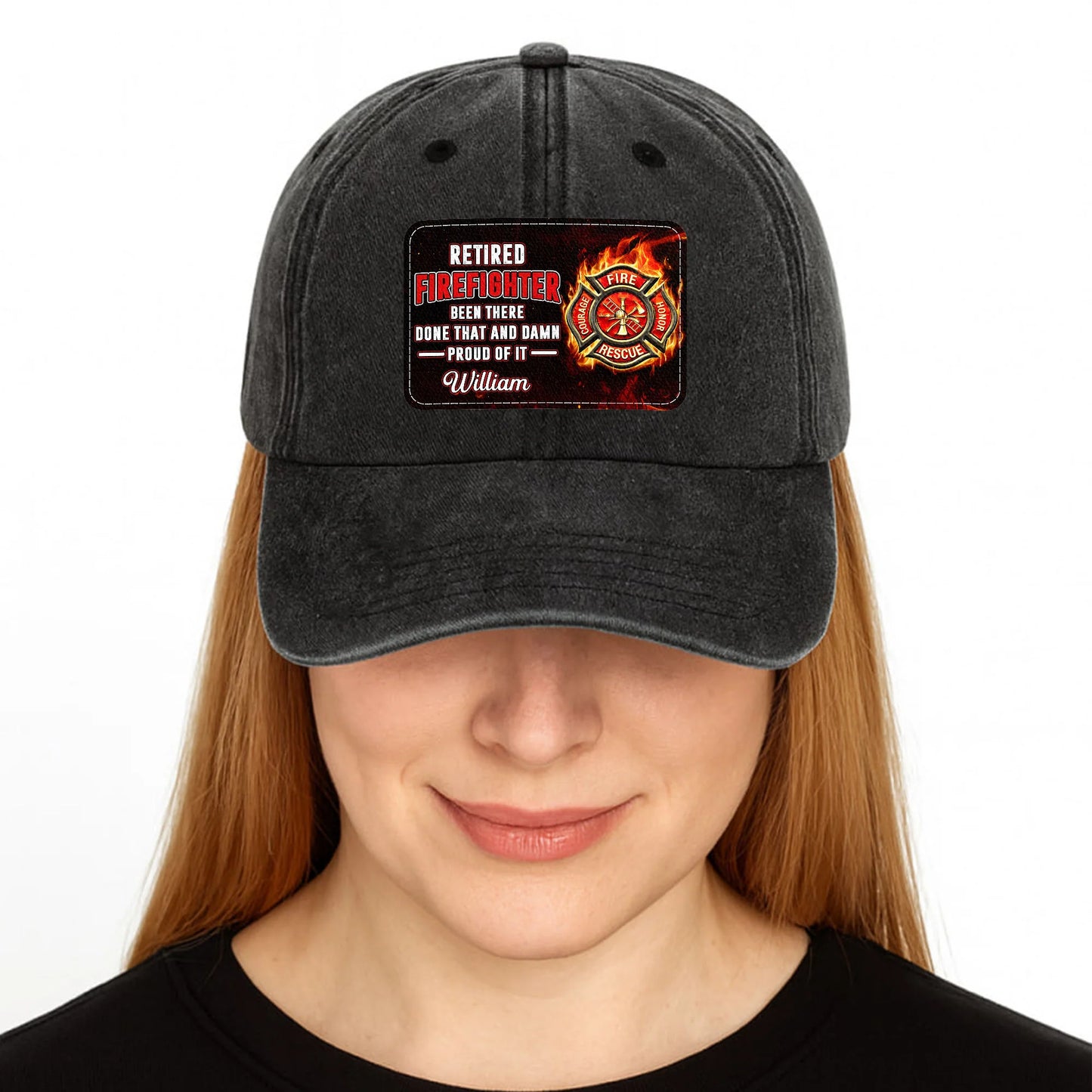 T-Shirt / Hoodie material and size view - Retired Firefighter Denim Cap