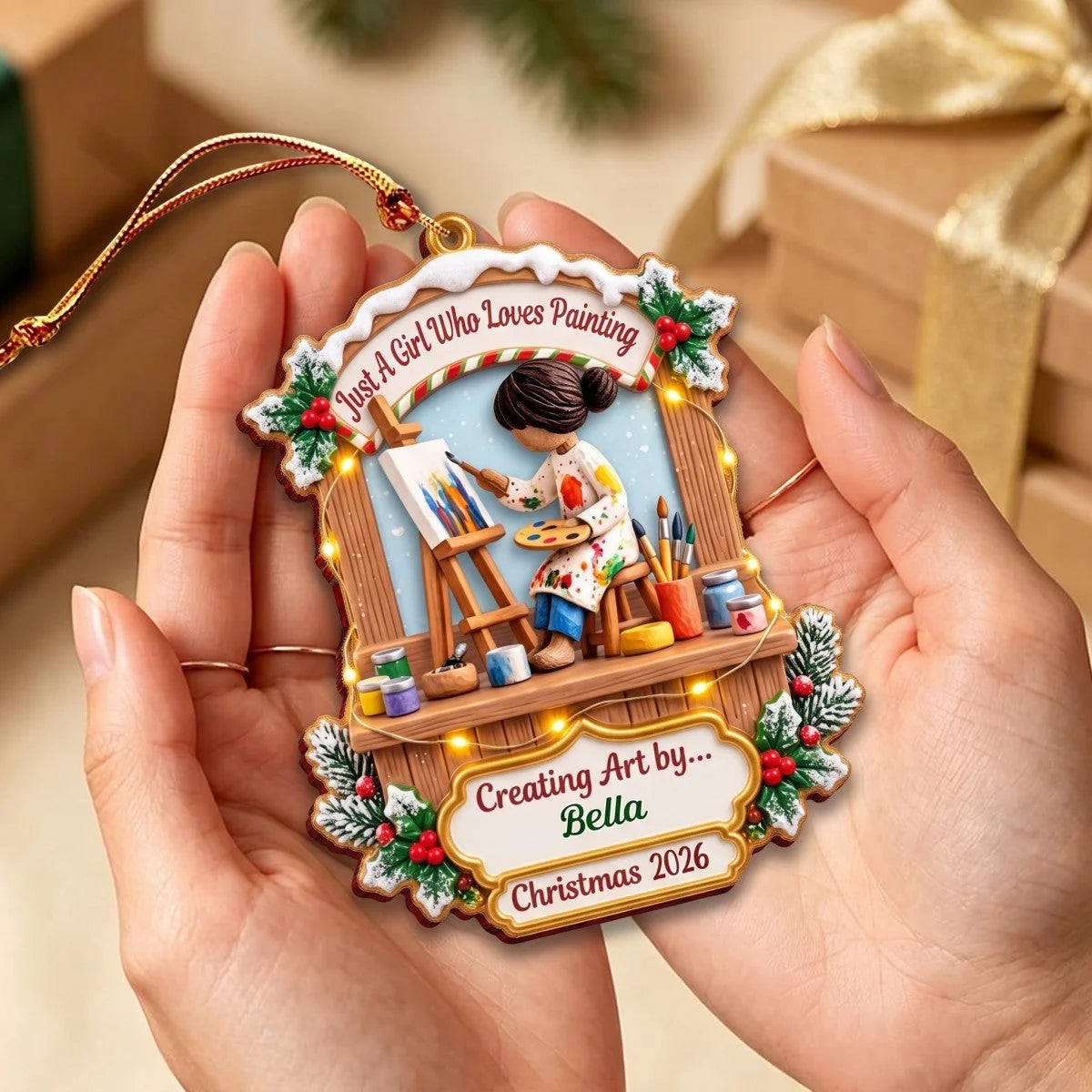 Just A Girl Who Loves Painting Personalized Wooden Ornament - Custom Artist Gift for Daughter
