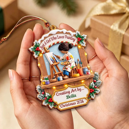 Just A Girl Who Loves Painting Personalized Wooden Ornament - Custom Artist Gift for Daughter