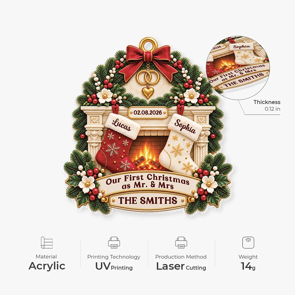 Our First Christmas as Mr. & Mrs. - Personalized Acrylic Ornament for Couples