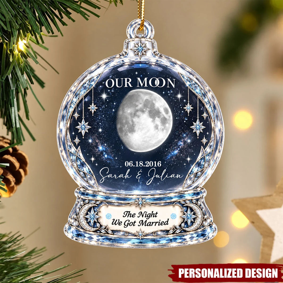 Our Moon The Night We Got Married - Personalized Moon Phase Acrylic Ornament for Couples