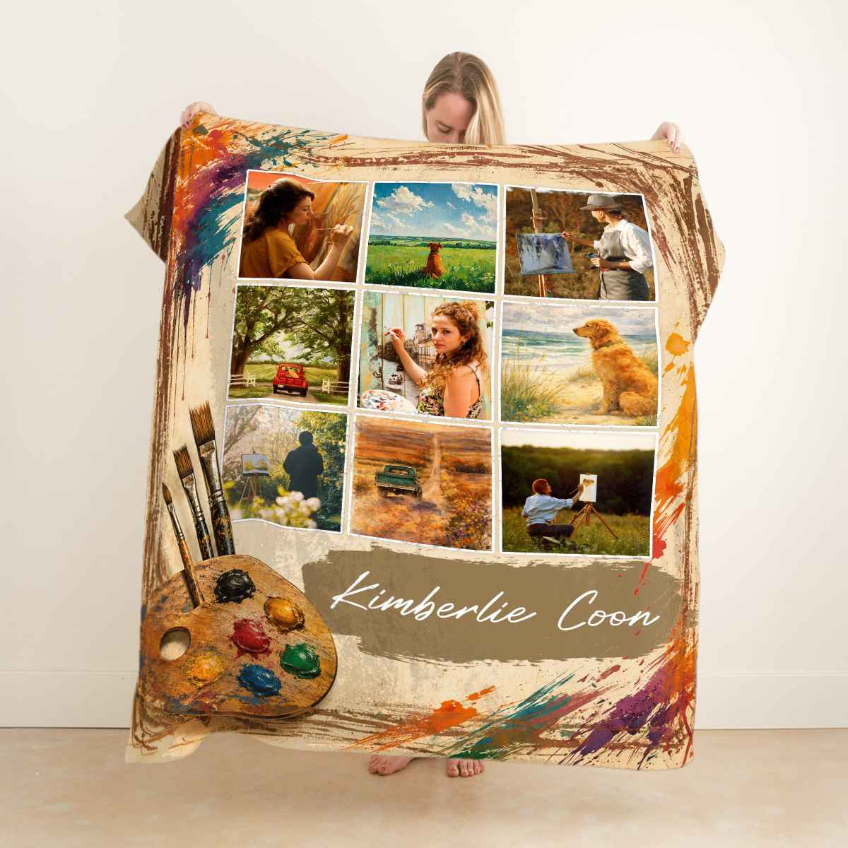 Custom Artist Portfolio Blanket - Personalized Painter Name Art Collage Throw for Creatives