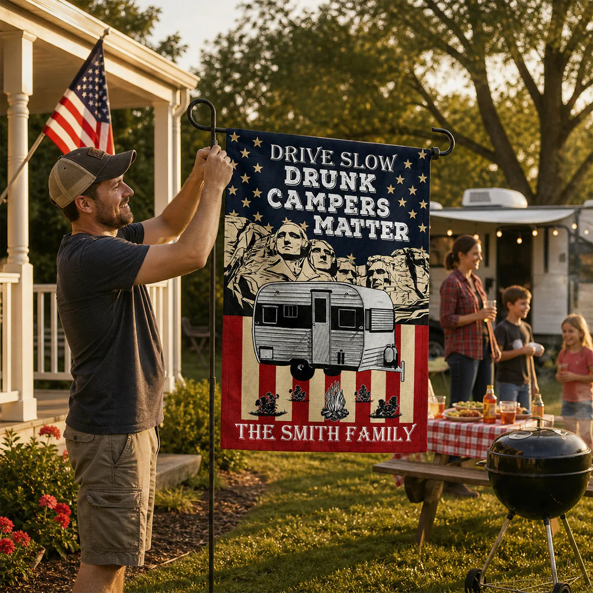 Garden Flag material and size view - Custom Drunk Campers Matter Flag