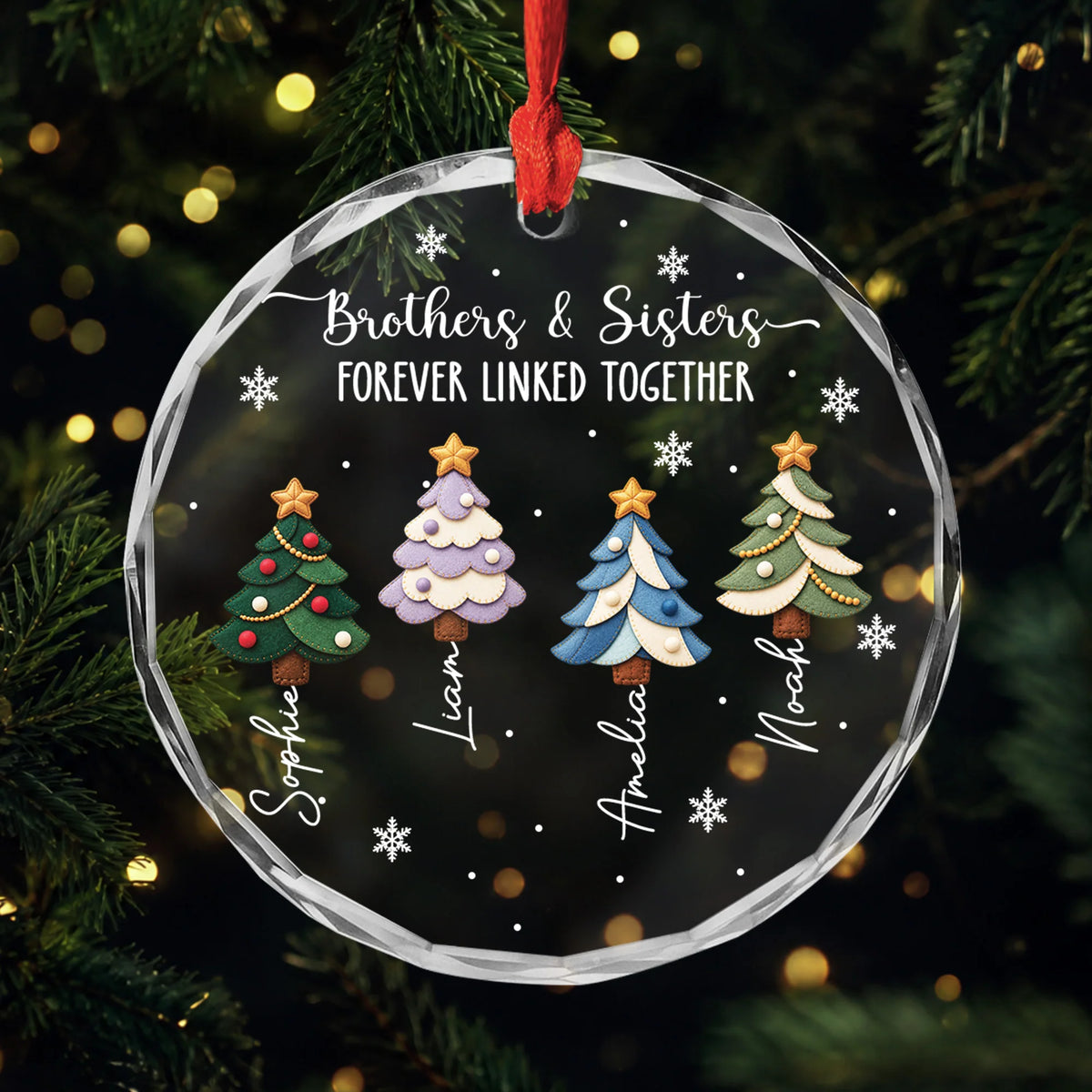 Brothers & Sisters Forever Linked Together - Personalized Glass Ornament for Family Christmas