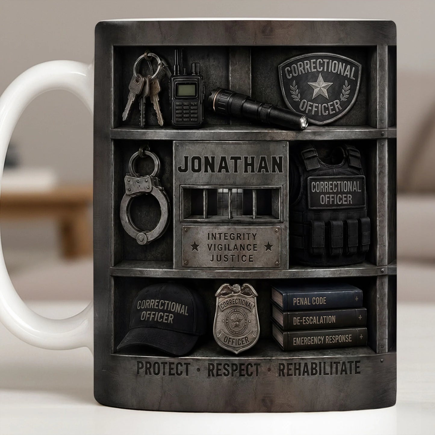 Personalized correctional officer mug featuring custom name and 3D badge design gear graphic image 10