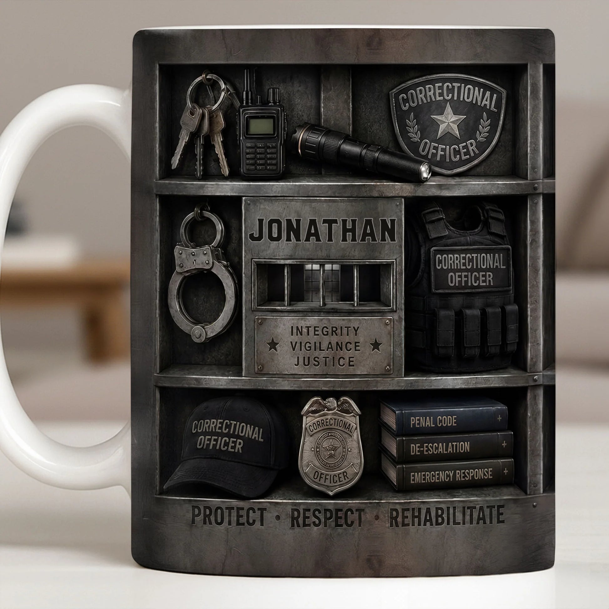 Personalized correctional officer mug featuring custom name and 3D badge design gear graphic image 10