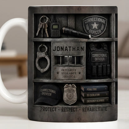 Personalized correctional officer mug featuring custom name and 3D badge design gear graphic image 10
