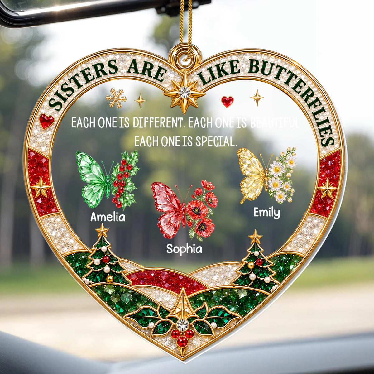 Sisters Are Like Butterflies Personalized Acrylic Ornament - Custom Birth Flower Gift for Sister