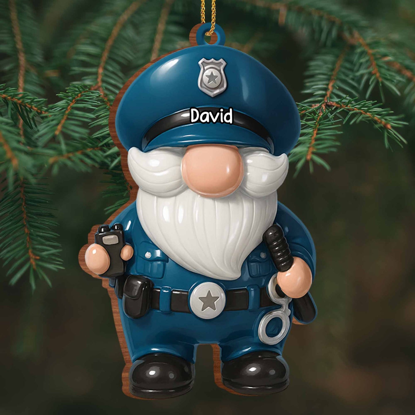 Personalized police ornament with custom name police officer gnomes on a Christmas tree image 6