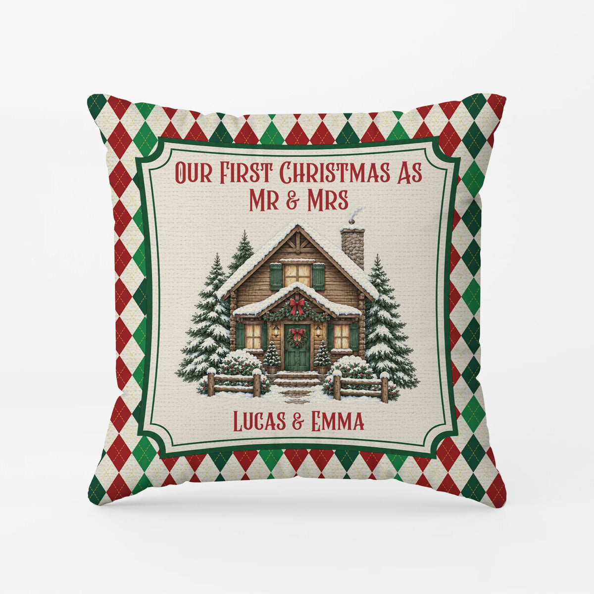 Personalized Our First Christmas Mr & Mrs Pillow - Custom Newlywed Winter Wedding Keepsake Gift for Couples
