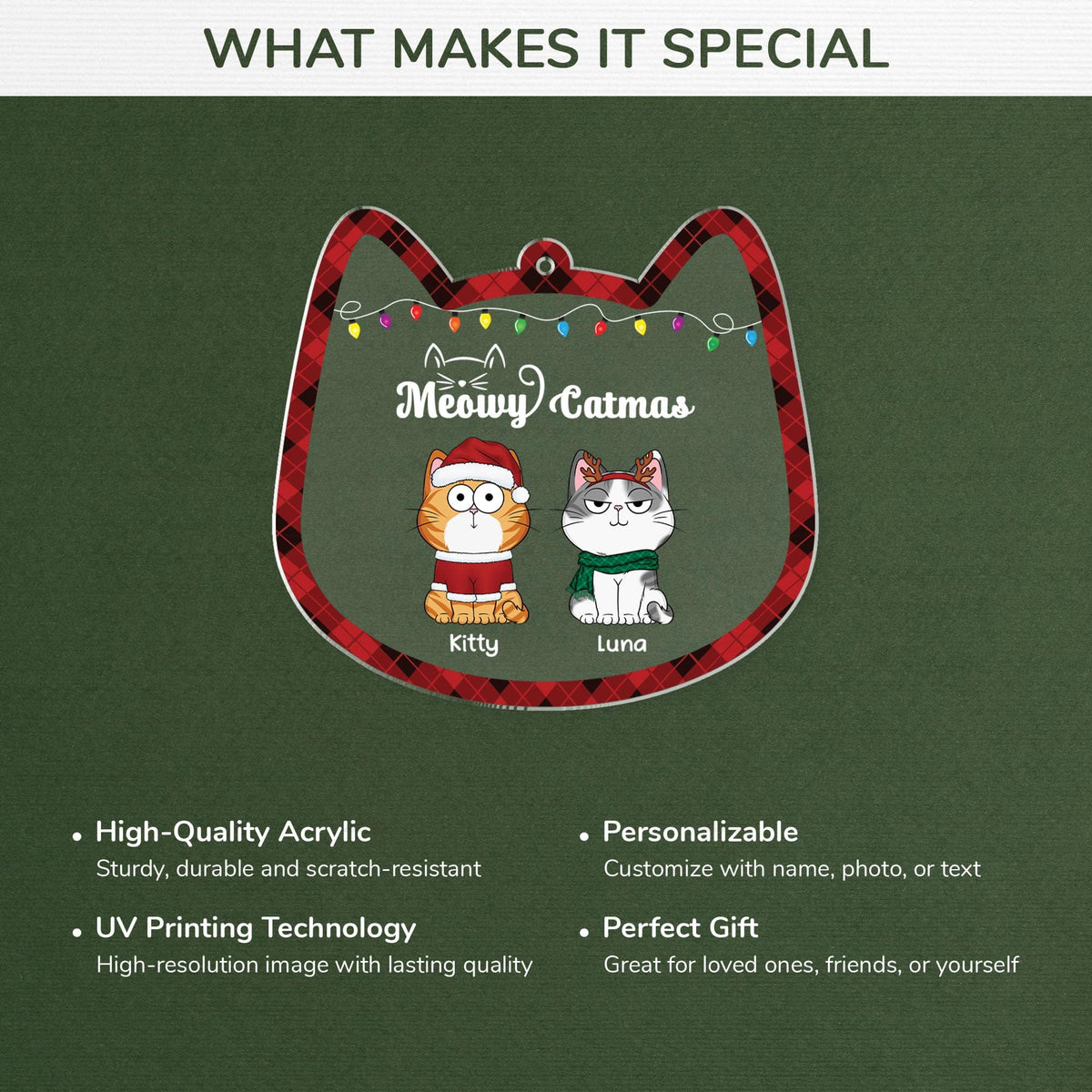 "Meowy Catmas" Personalized Acrylic Christmas Ornament - Holiday Gift for Cat Lovers