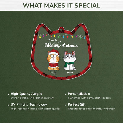 "Meowy Catmas" Personalized Acrylic Christmas Ornament - Holiday Gift for Cat Lovers