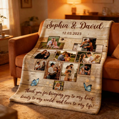 "Thank You for Bringing Joy to My Heart" Custom Photo Blanket - Personalized Anniversary Keepsake for Couples