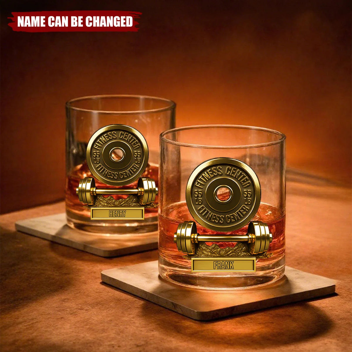 Fitness Center Barbell Personalized Whiskey Glass - Custom Name Gift for Gym Lovers