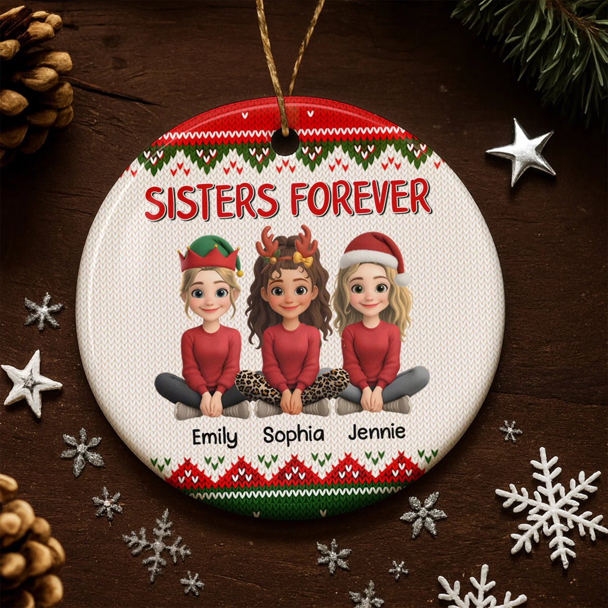 Sisters Forever With Santa Hats And Reindeer Antlers