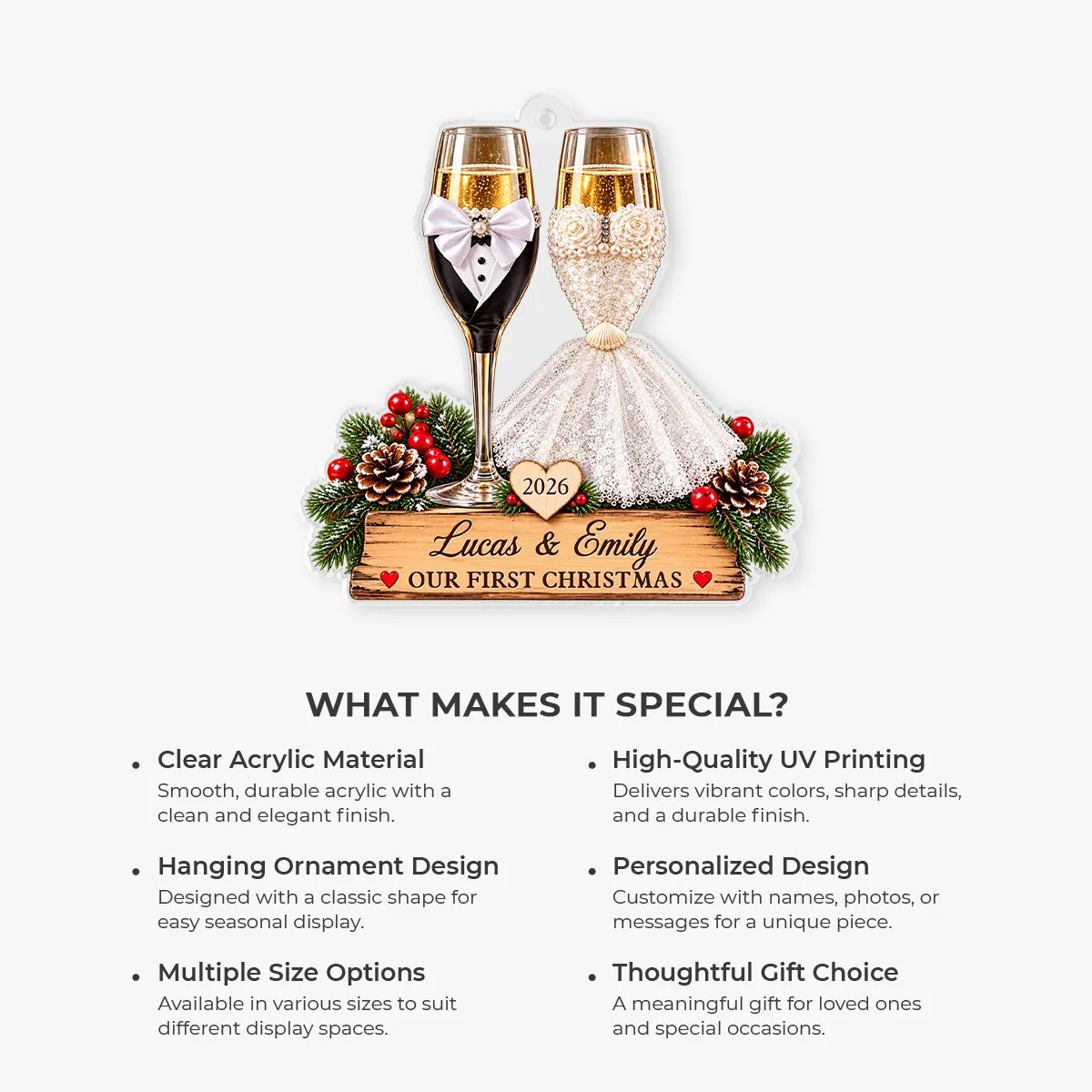 Our First Christmas Personalized Acrylic Ornament for Couples - Custom Wedding Keepsake with Names