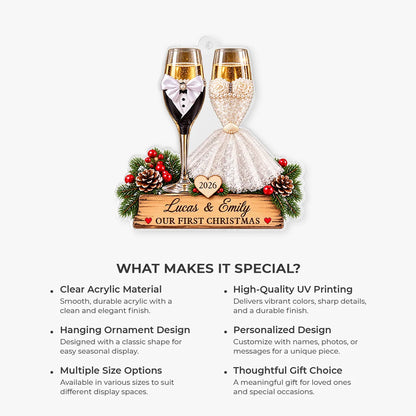 Our First Christmas Personalized Acrylic Ornament for Couples - Custom Wedding Keepsake with Names