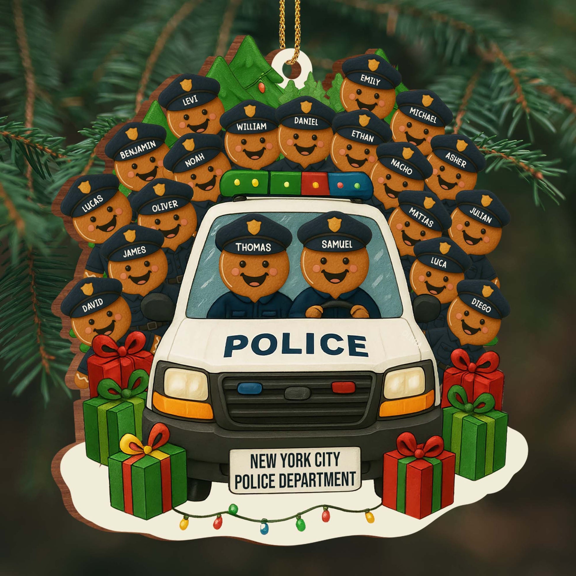 Personalized police ornament featuring a custom police car and gingerbread officers - holiday gift for law enforcement image 7