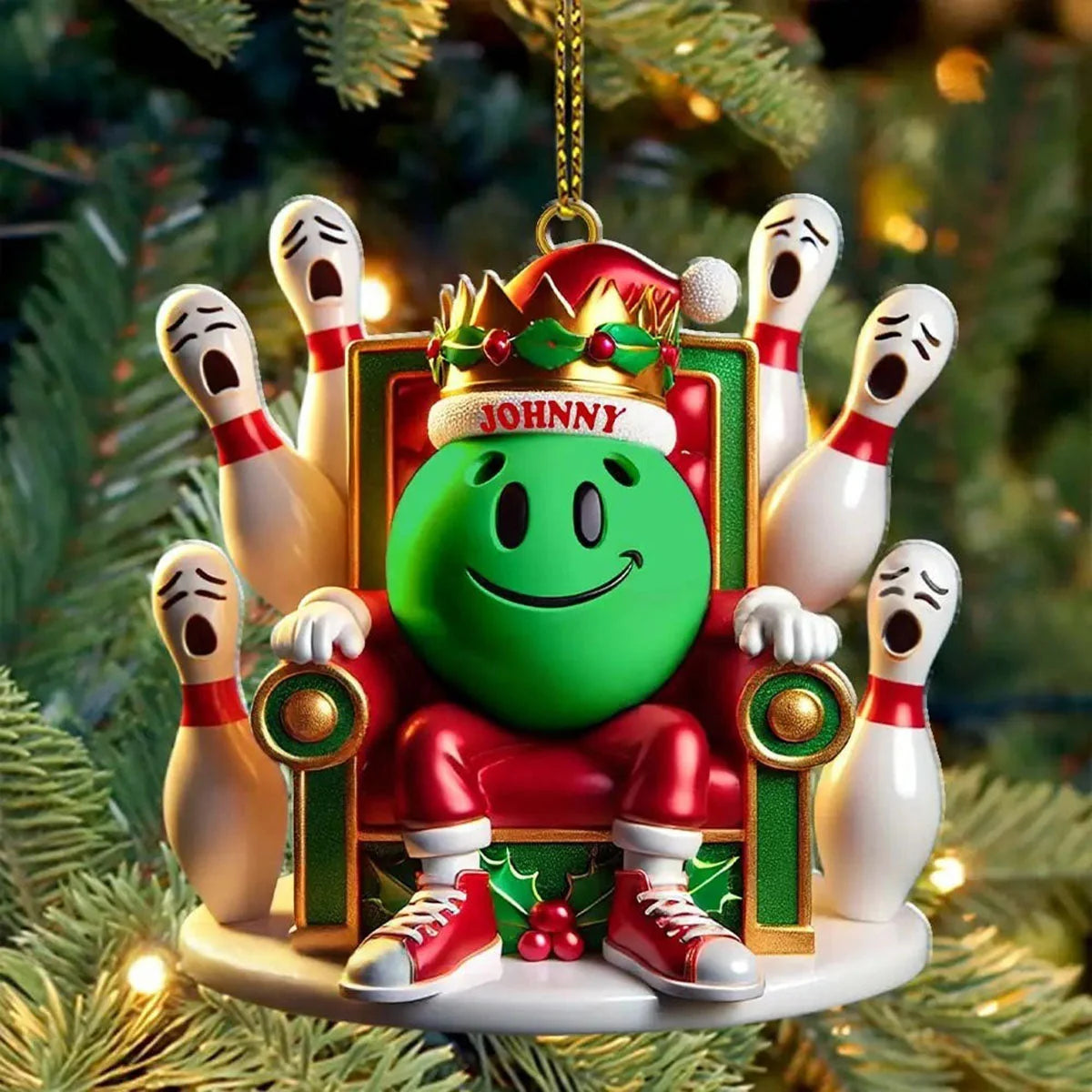 King of the Lanes Personalized Bowling Acrylic Ornament - Bowlers Christmas Gift