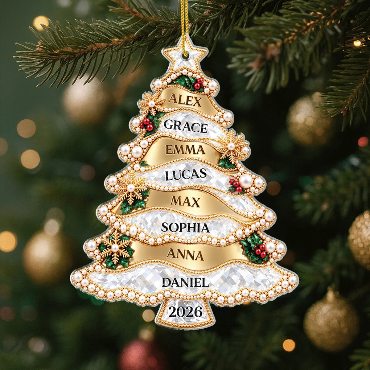 Custom Family Names Christmas Tree Acrylic Ornament - Personalized Holiday Keepsake Gift