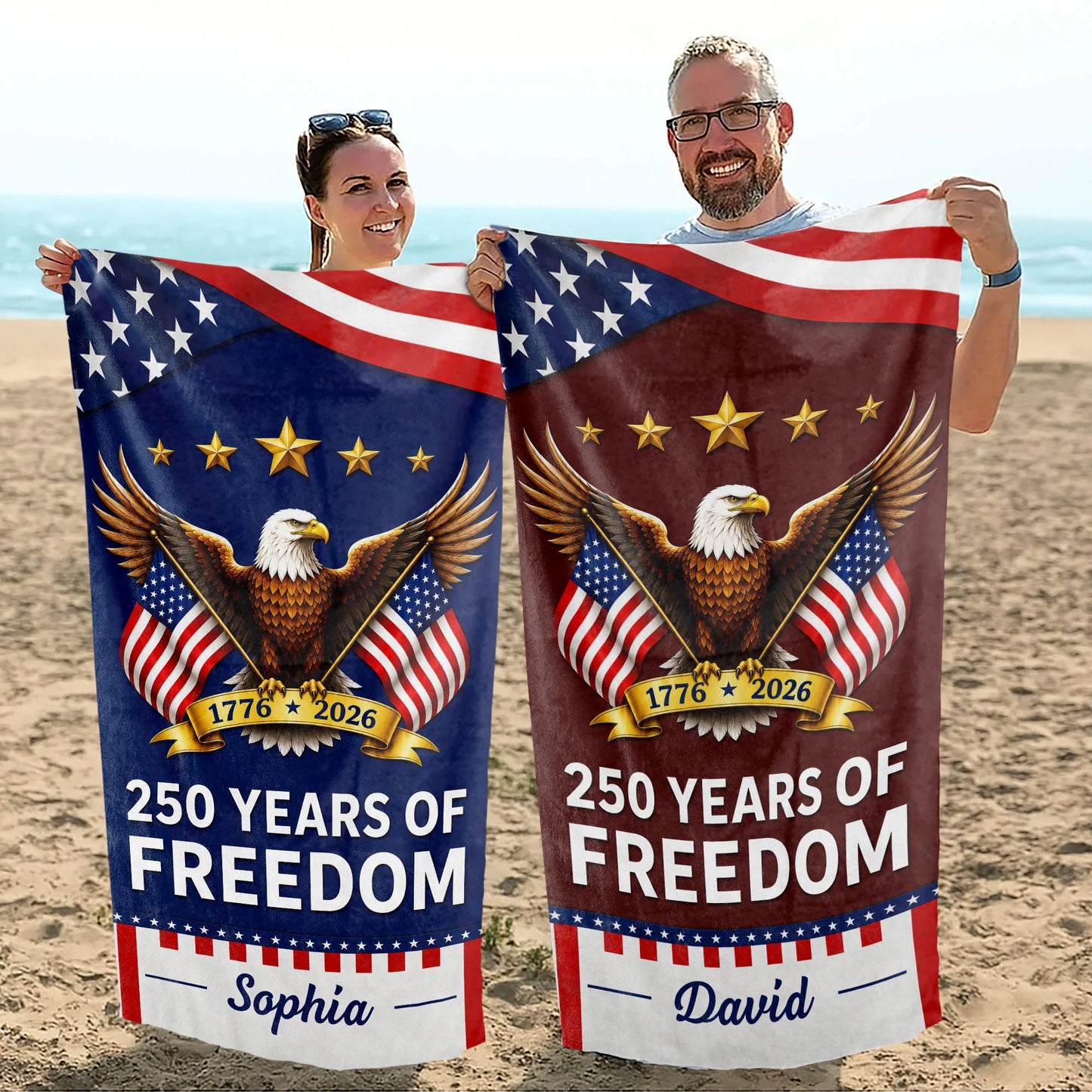 Custom American Flag Towel for Dad with personalized design details for meaningful gifting