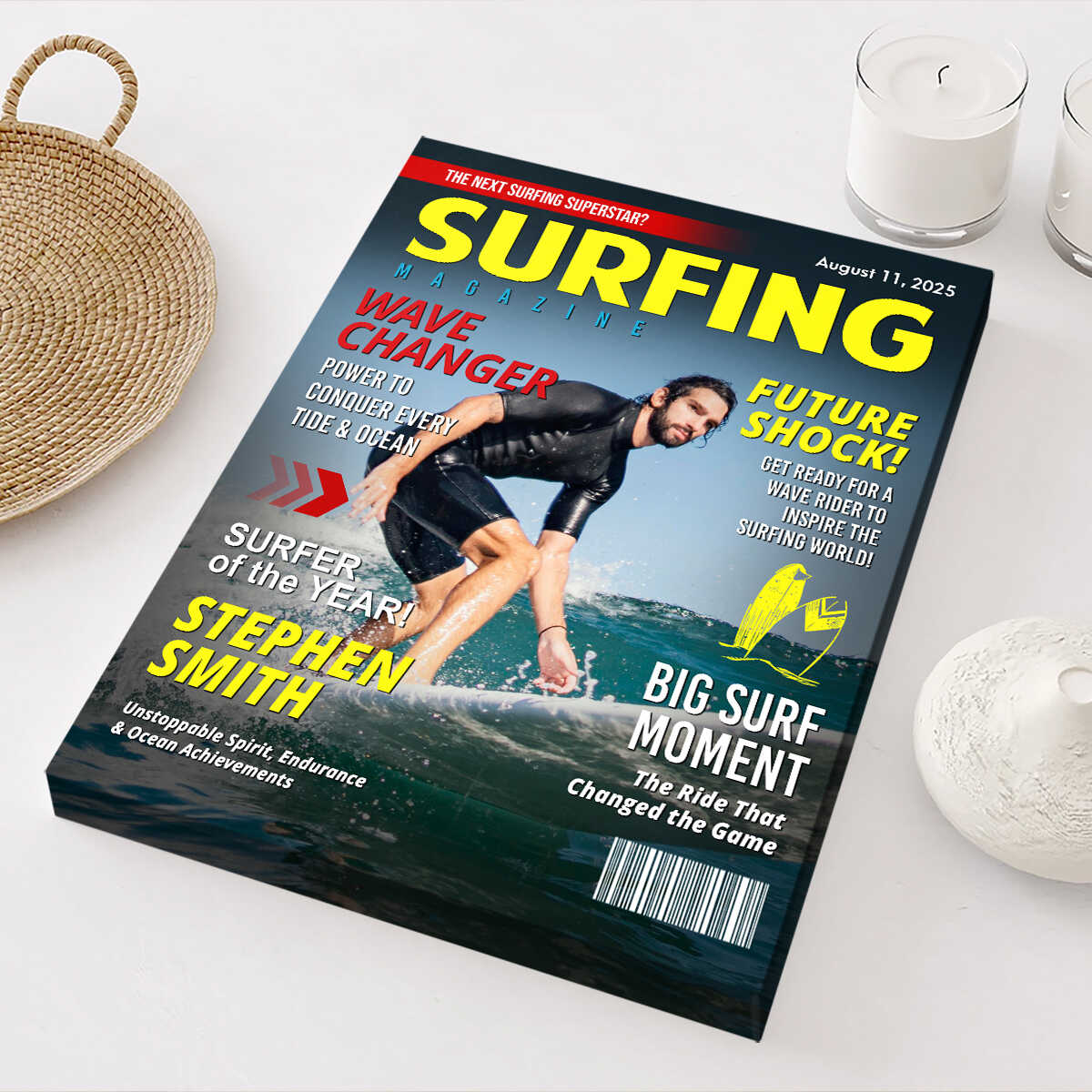 Personalized Surfing Magazine Cover Canvas personalization view for Dad