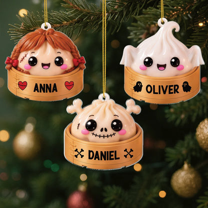 Personalized Halloween Dumpling Acrylic Ornament - Custom Kawaii Spooky Ghost Kids Gift Decor