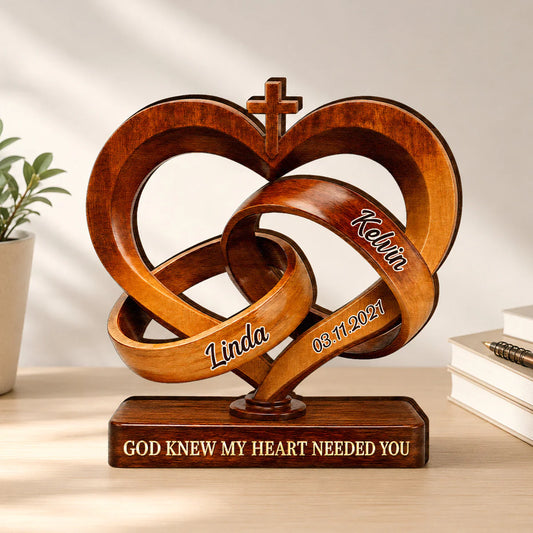 Custom Couples Interlocking Hearts Wooden Plaque for Wife with personalized design details for meaningful gifting