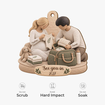 See You In 2027 Personalized Wooden Ornament - Expecting Parents Baby Shower Keepsake