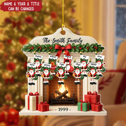 Fireplace Stockings Ornament with Custom Names - Personalized Family Christmas Acrylic Ornament, Family Keepsake