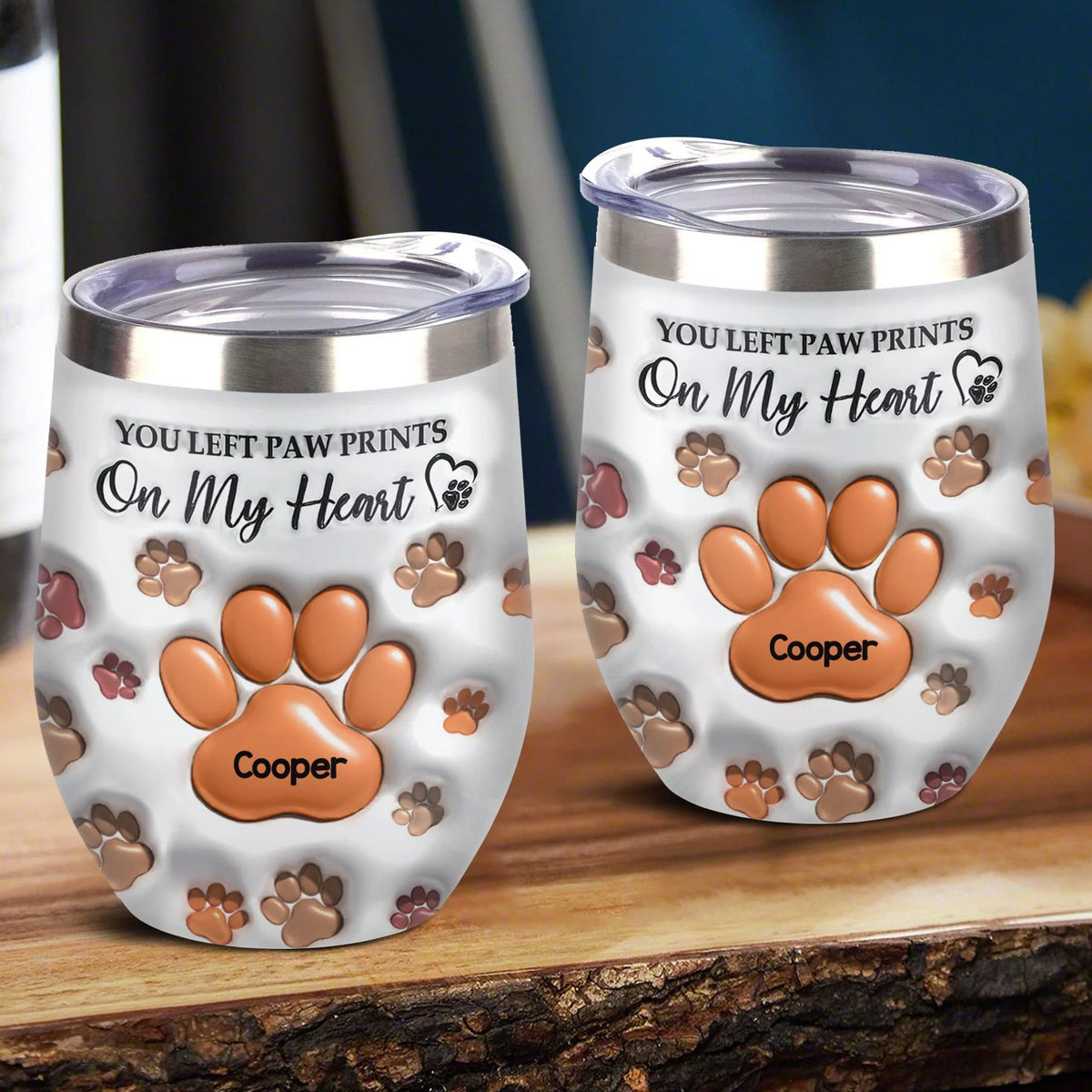 "You Left Paw Prints On My Heart" Personalized Wine Tumbler - Keepsake for Dog Lovers