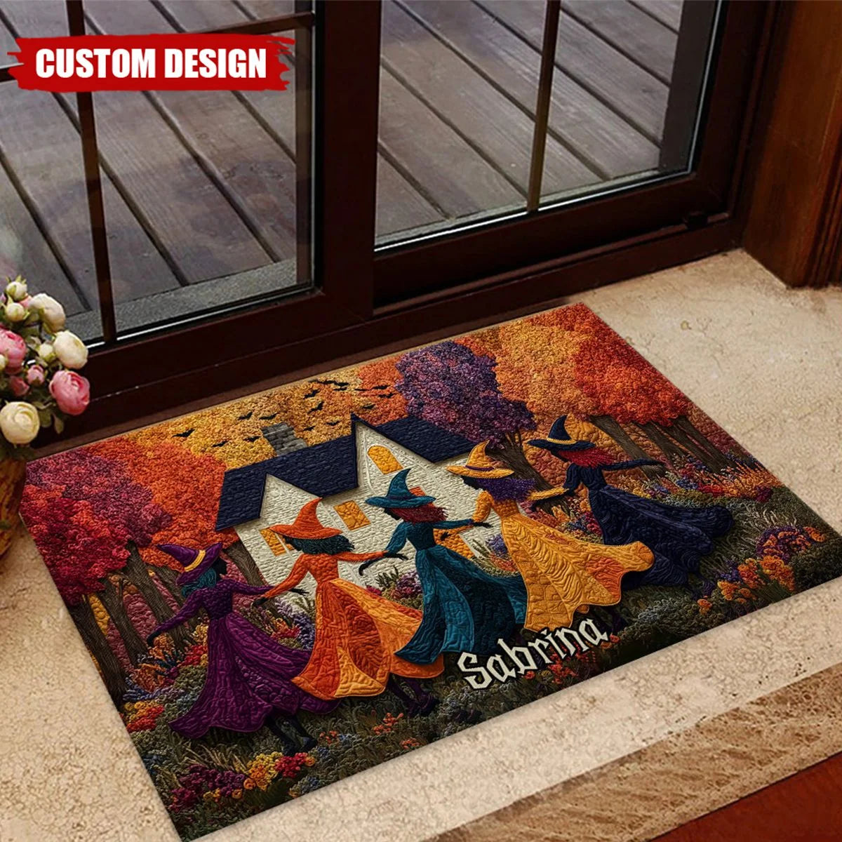 Dancing Witches Personalized Doormat - Custom Fall & Halloween Front Porch Welcome Mat