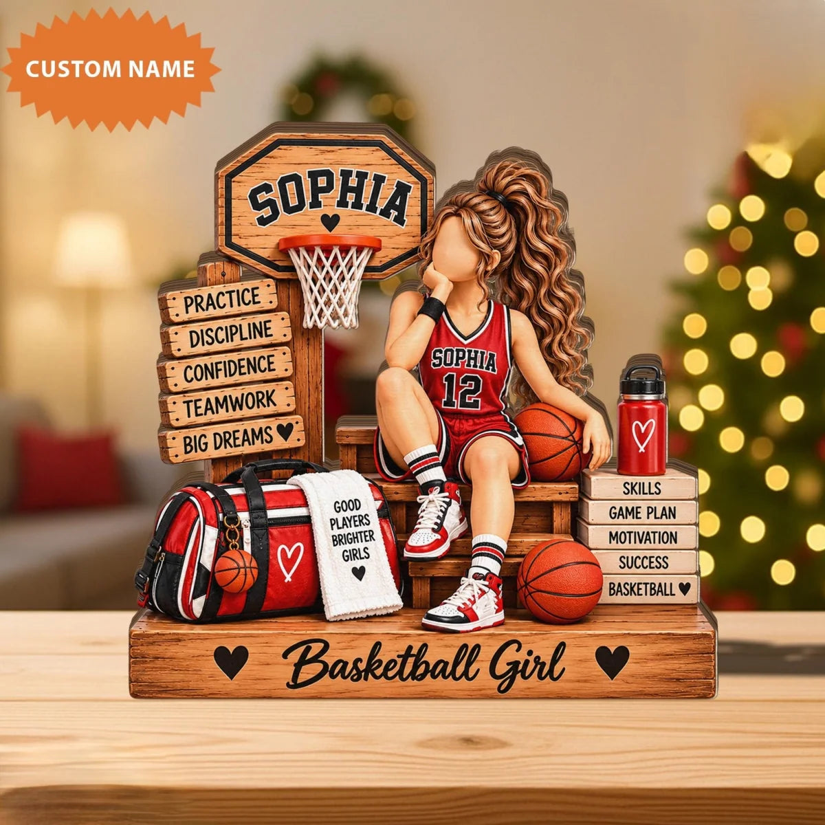 Basketball Girl Personalized Wooden Block - Custom Name Player Display Gift for Daughter